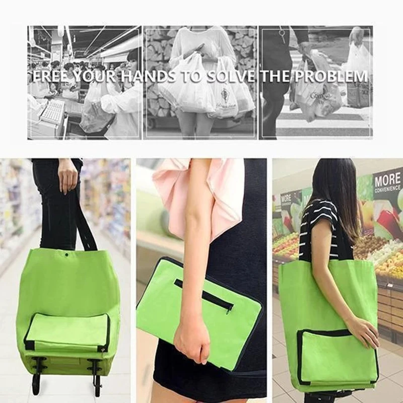 

2 In 1 Foldable Shopping Cart Collapsible Two-Stage Zipper Folding Shopping Bag With Wheels Foldable Shopping Cart Bolsas New