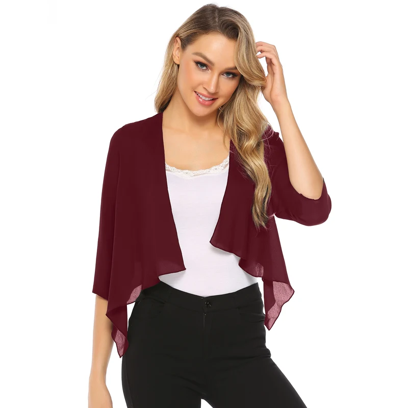 Abollria летний женский шифоновый кардиган Женская однотонная блузка с рукавом семь