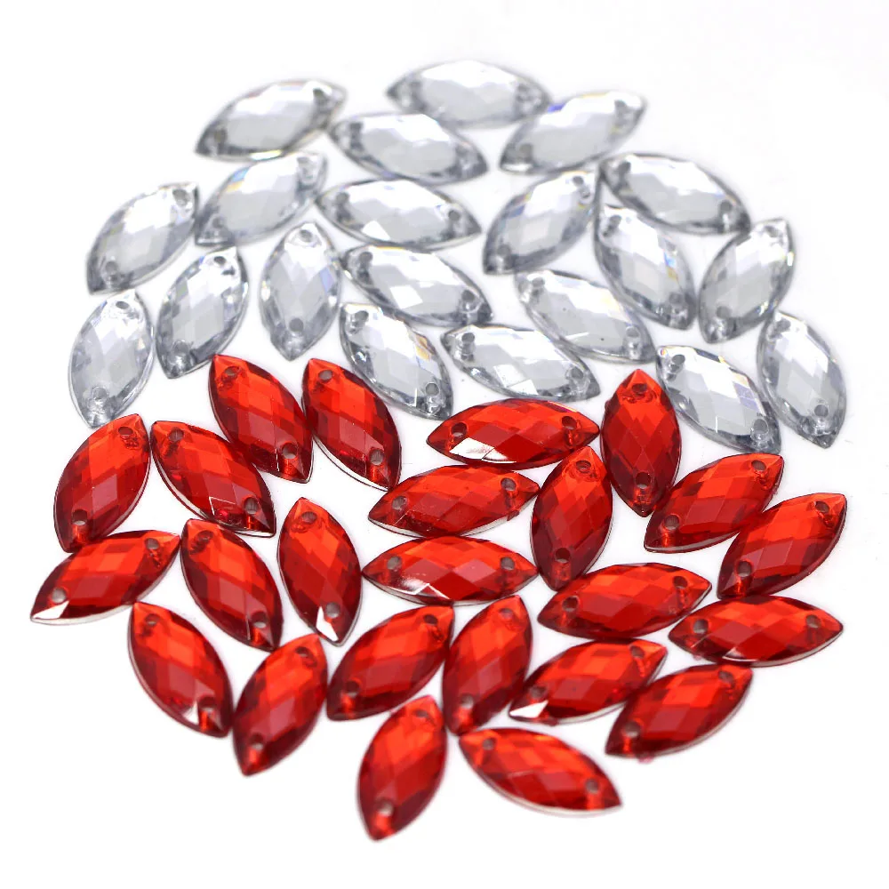Стразы из смолы конский глаз 100 шт. 7х15 мм красные/Хрустальные Аппликации страз
