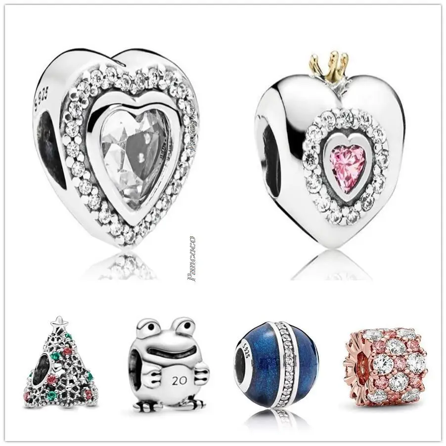 

Authentic 925 Sterling Silver Princess Heart With Pink Crystal Beads Fit Women Pandora Bracelet & Necklace Jewelry