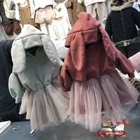 autumn and winter korean childrens clothing new girls fashion mesh fleece sweater elastic waist dress %c2%a0