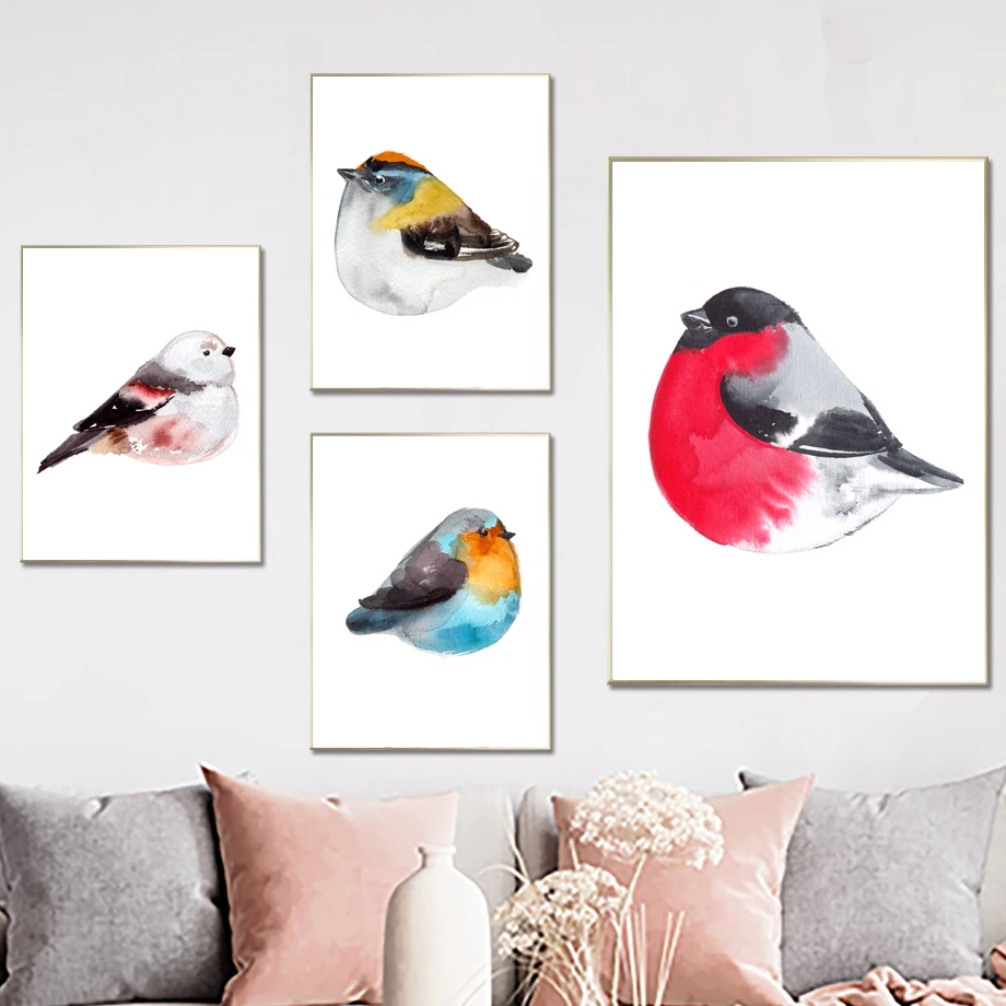 

Watercolor Cute Bird Abstract Wall Art Canvas Painting Nordic Posters And Prints Wall Pictures For Living Room Minimalist Decor