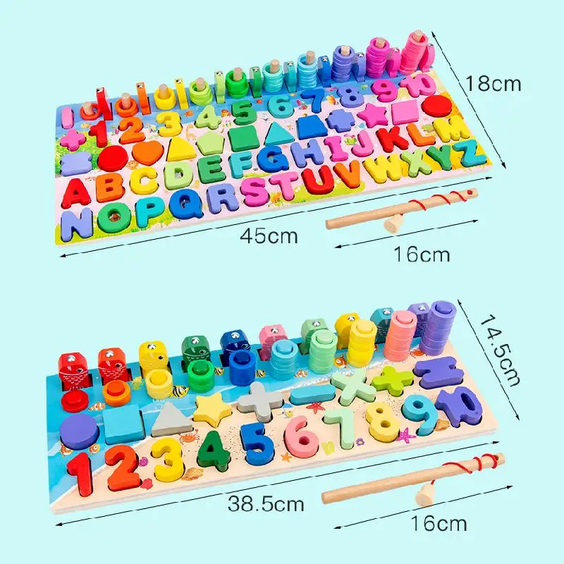 

Wooden Montessori Preschool Educational Toys Children Busy Board Math Fishing Counting Geometric Figures Developing Board Toy