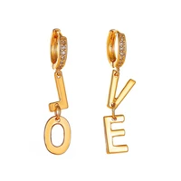 new european and american asymmetric design love letter metal gold color small hoop creativity earrings with charm for women