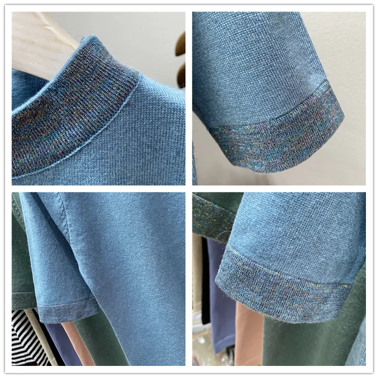 Fashion loose half sleeve knitted sweater women turtleneck patchwork Pullovers 2022 spring autumn tops | Женская одежда