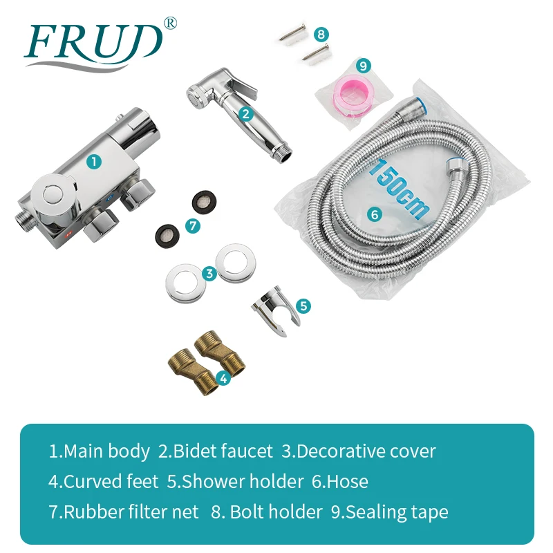 

FRUD Bidets Thermostatic Shower Brass Chrome Bidet Toilet Faucet Shower Portable Sprayer Set Hot and Cold Water hygienic shower
