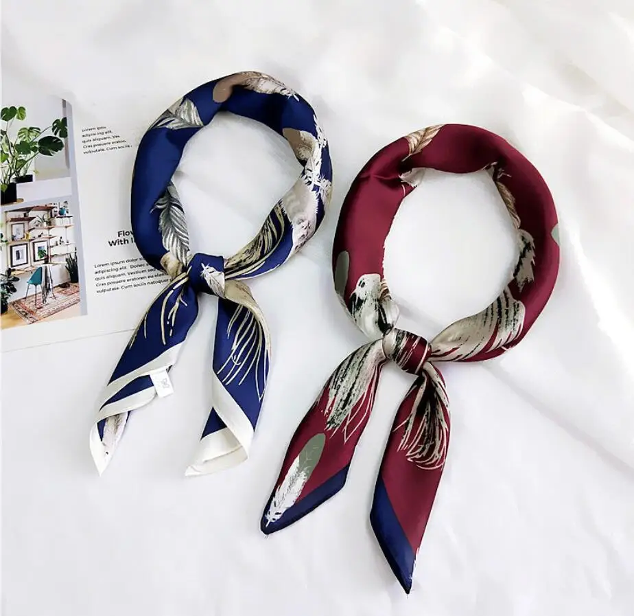 70 шейный платок Индеец перья шарф с принтом для женщин Женский синий винтажный