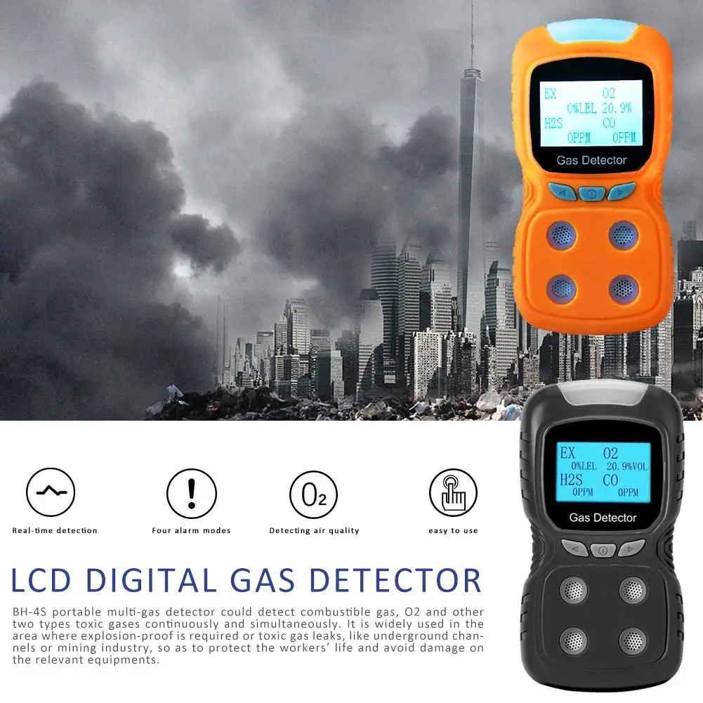 

Газовый Детектор 4 в 1 с ЖК-дисплеем, USB Аккумуляторный цифровой прибор для измерения кислорода CO O2 H2S, горючий анализатор вредных веществ