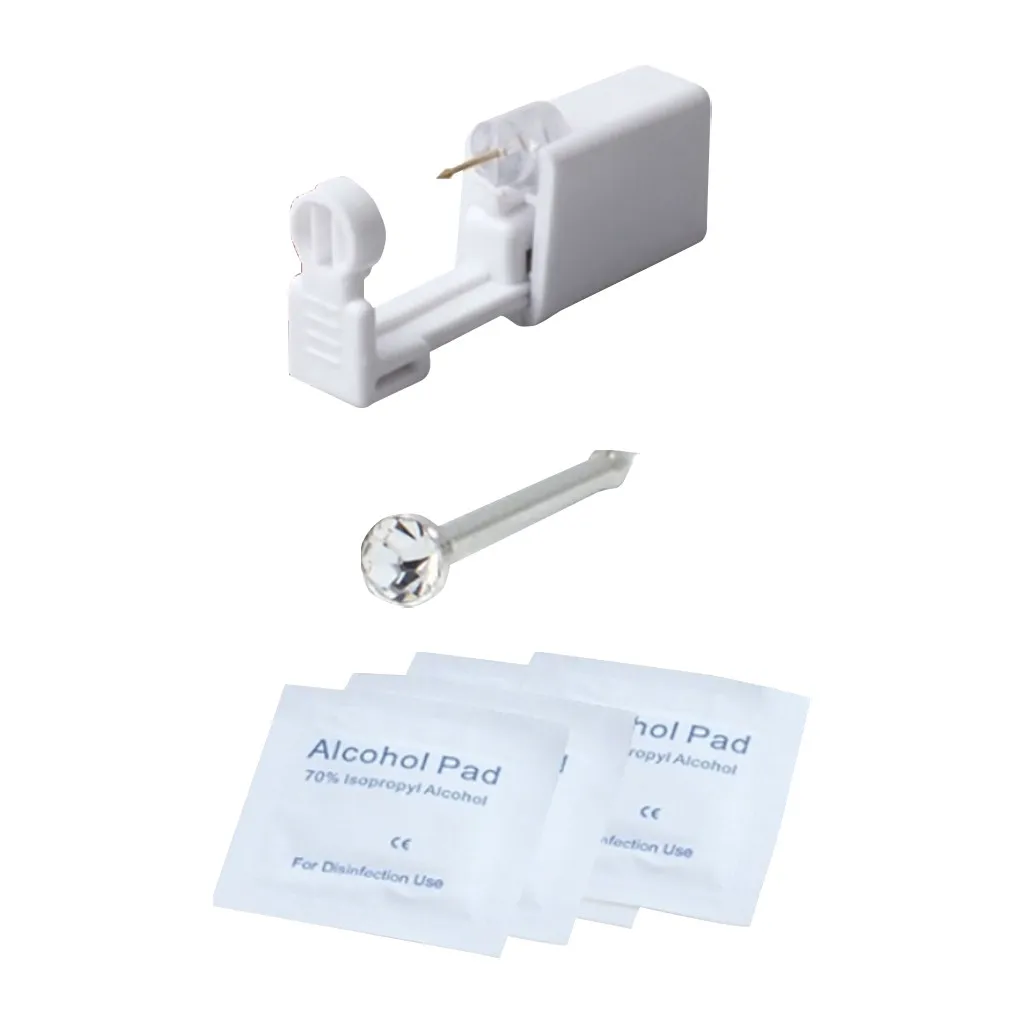 

1 PCS Piercer +1 PCS Nose stud +6PCS Alcohol Pad Disposable Ear Piercing Unit Nose Ring Piercing Gun Piercer Tool Machine Kit QE