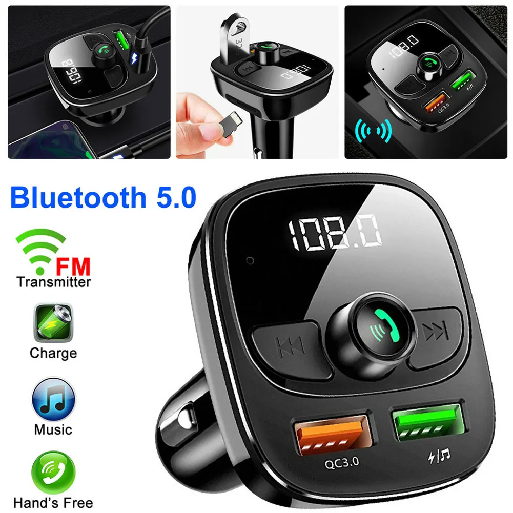 Bluetooth 5 0 FM передатчик Dual USB Зарядное устройство MP3 плеер Поддержка TF карты