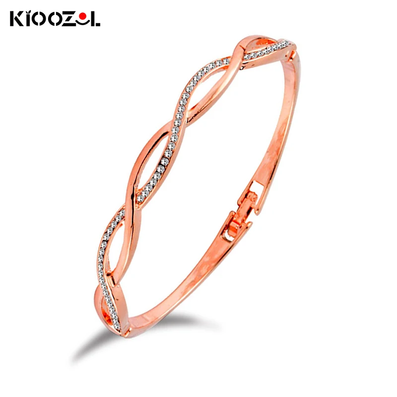 

KIOOZOL Rose Gold Silver Color Micro Inlay Cubic Zirconia Wave Hollow Bracelet For Women Wedding Party Charm Jewelry 217 KO2