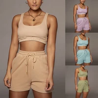 2 piece shorts sets summer ruched elastic waist tie up stretch tank top loungewear women casual tracksuit