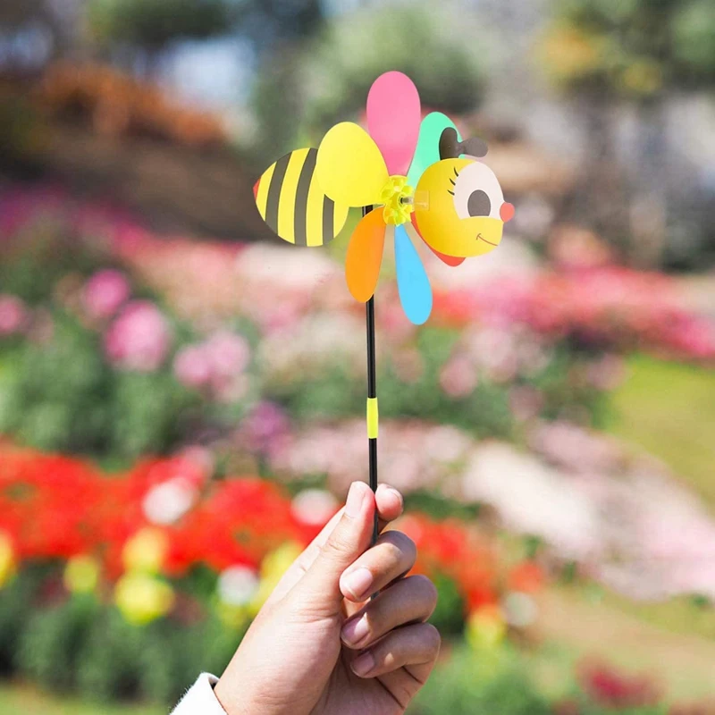 

6Pcs Bee Wind Spinners Pinwheels 3D Animal Windmills Garden Stakes Ornaments for Lawn Yard Patio Party Decor