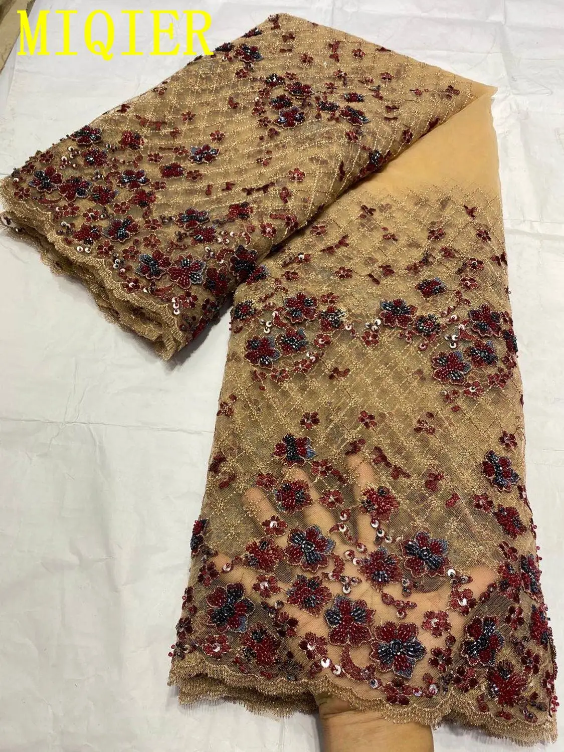 

MIQIER High Quality African nigerian tulle Lace Fabric Embroidery Gauze nigerian dress Guipure Sequins Lace Fabric Beads Stone