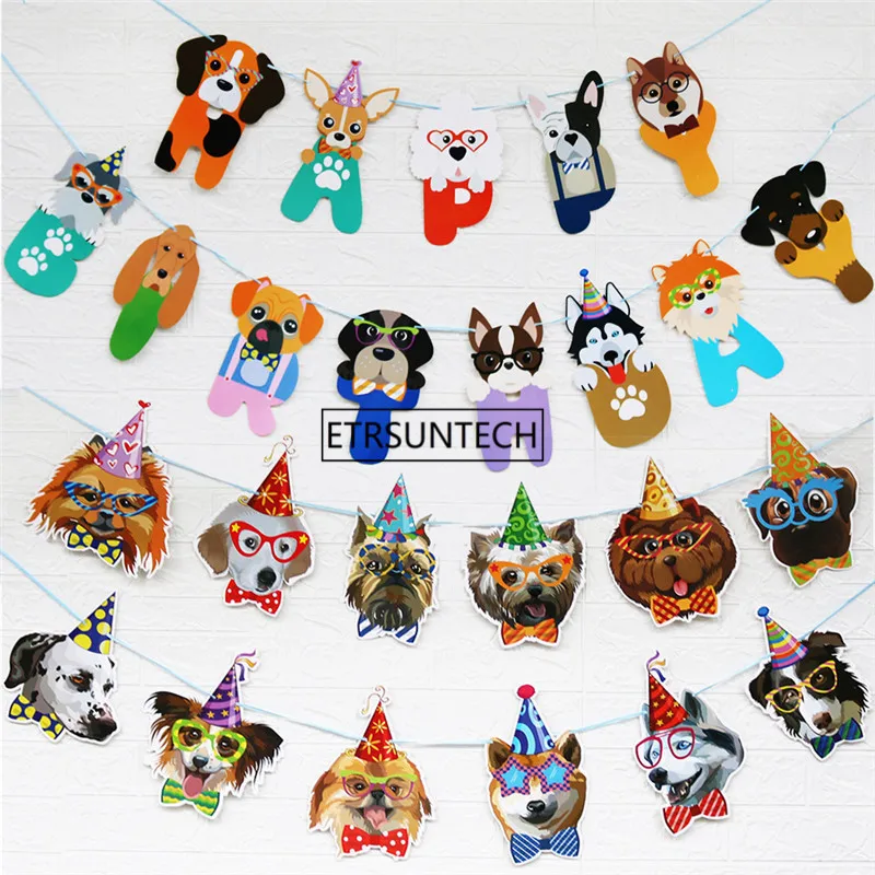 

50 комплектов баннер для домашних животных на день рождения с мультяшными очками и щенками украшение для вечеринки на день рождения подвесн...