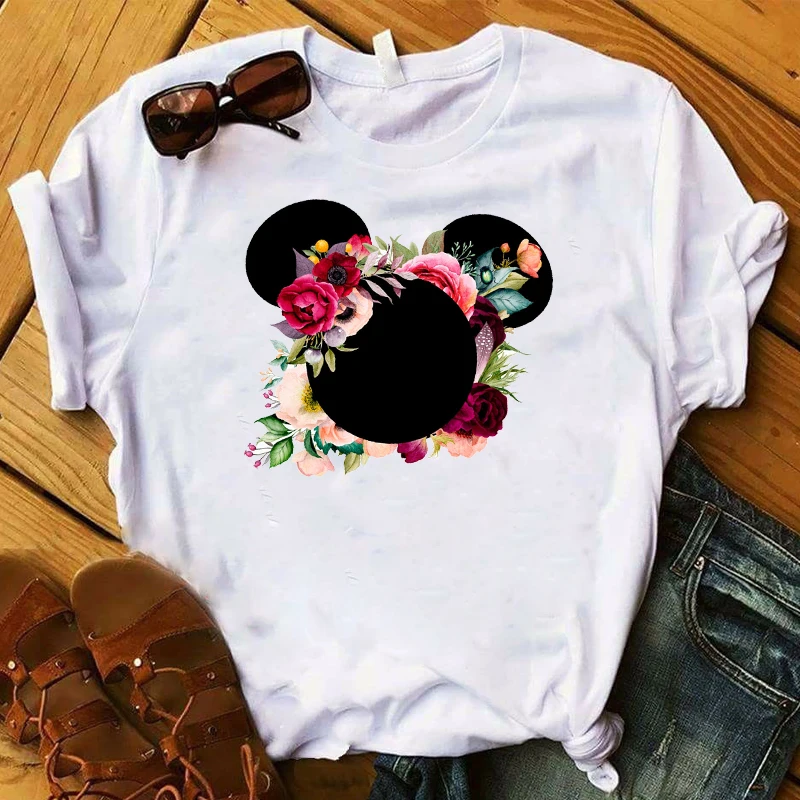 Летняя модная футболка с леопардовым принтом и цветочным 2020 Милая ушками