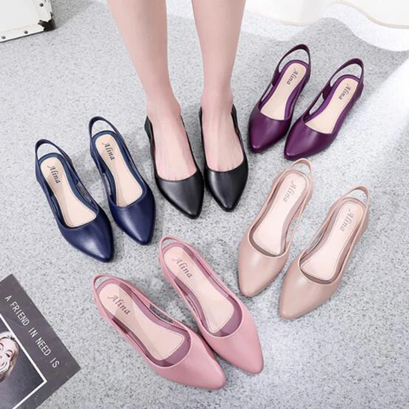

Fashion New Shallow Mouth Mid-Low Heel Non-Slip Plastic Women's Shoes Casual Jelly Sandals