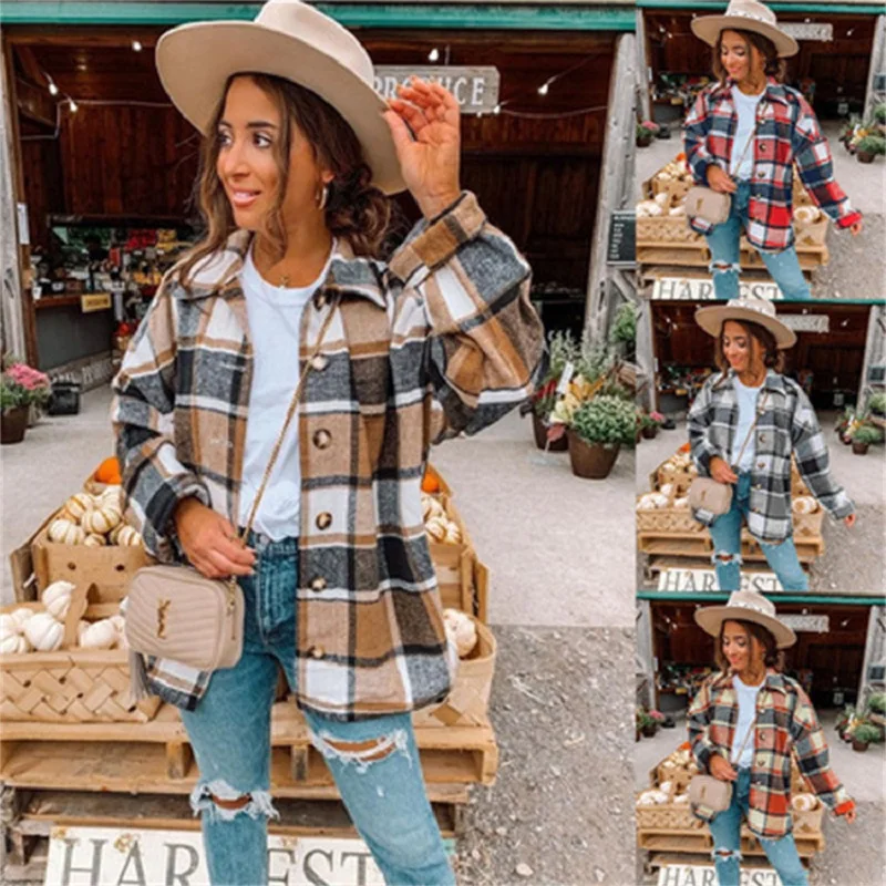 

Spring Autumn Plaid Coat Women Overshirt Long Checkered Coat Woman Female Long Sleeve Winter Shirt Coats For Women 2022