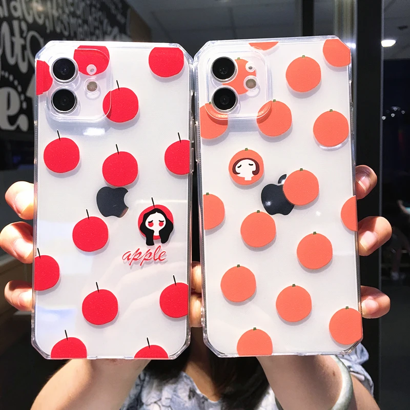 

Cute Cartoon Wave Point Orange Apple Clear Phone Case For iPhone 12 Pro Max 11 X XS XR 7 8 Plus Fruit Transparent Soft TPU Cover