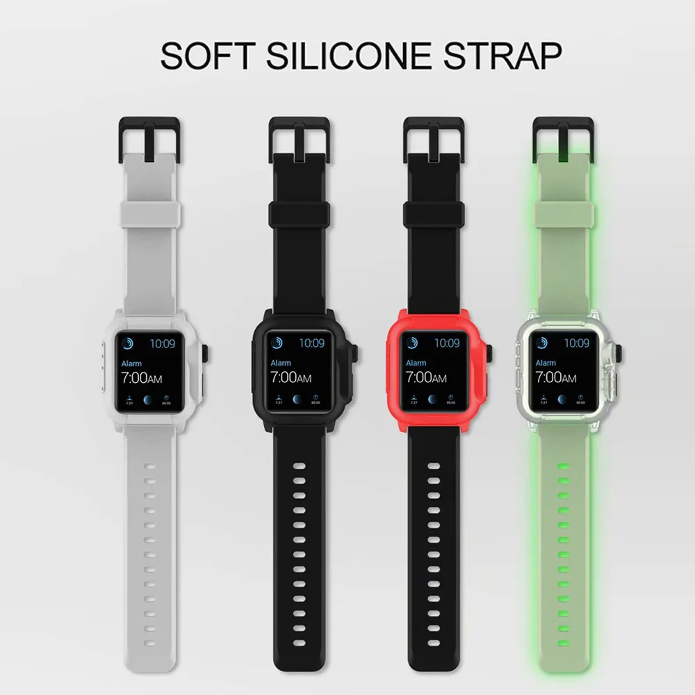 Силиконовый светящийся водонепроницаемый чехол + ремешок для Apple Watch 2/3 iWatch band 42 мм