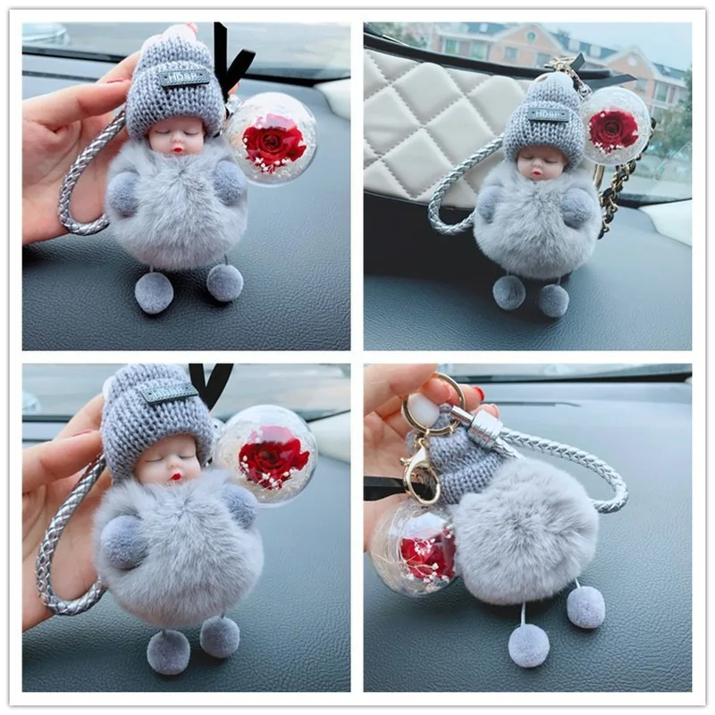 Милая кукла для сна украшение сумки женщин вечный цветок меховой шар мешок