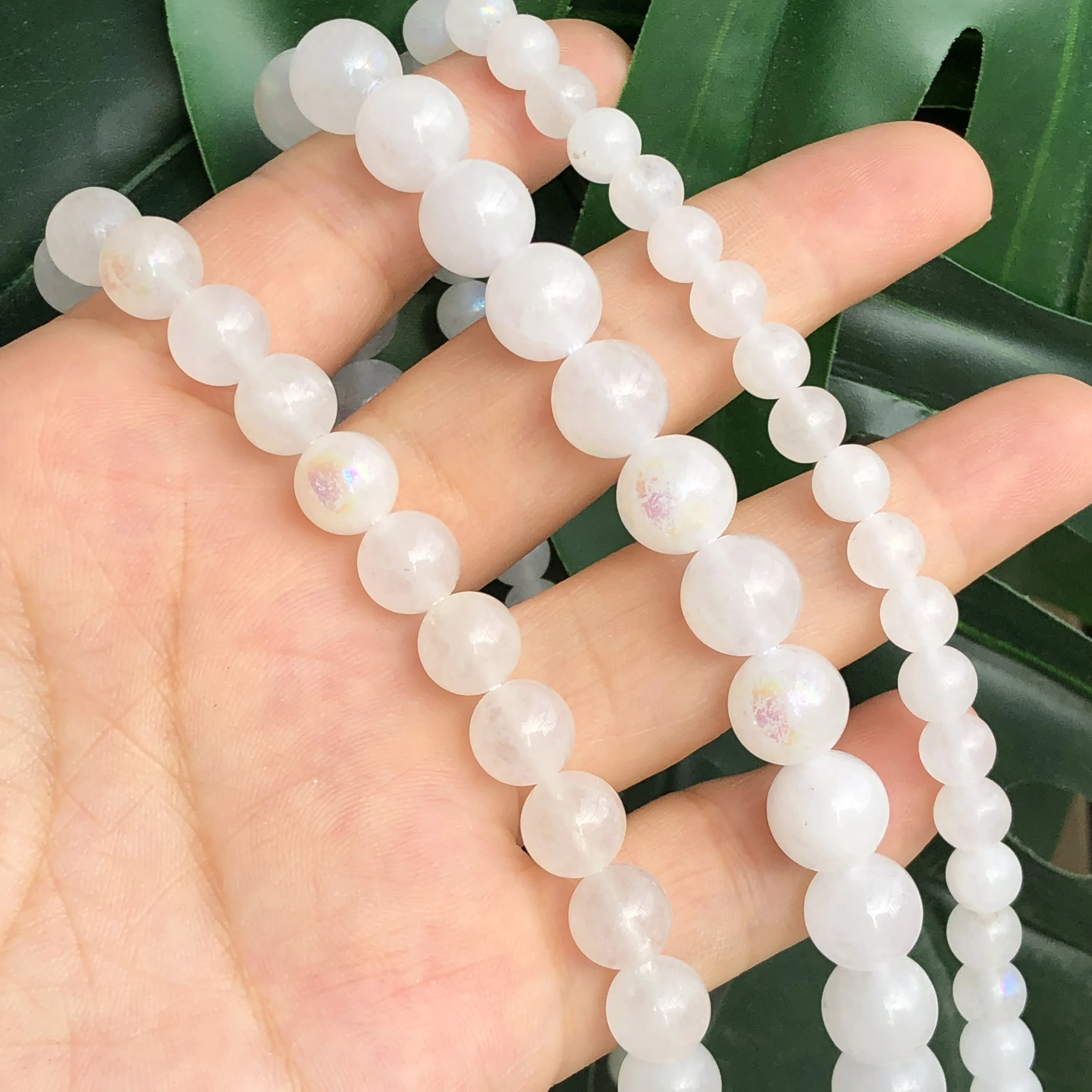 

AB Plated White Marble Jades Moonstone Beads Round Loose Spacer Beads For Jewelry Making DIY Bracelet Accessories 4/6/8/10MM