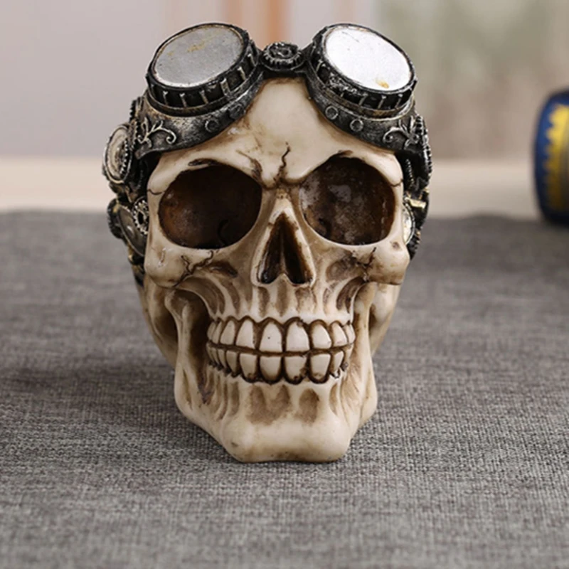 

1 Pcs Steampunk Resin Craft Skull Horror Statue Creative Sculpture Birthday Gift Home Office Vintage Punk Decoration Skull