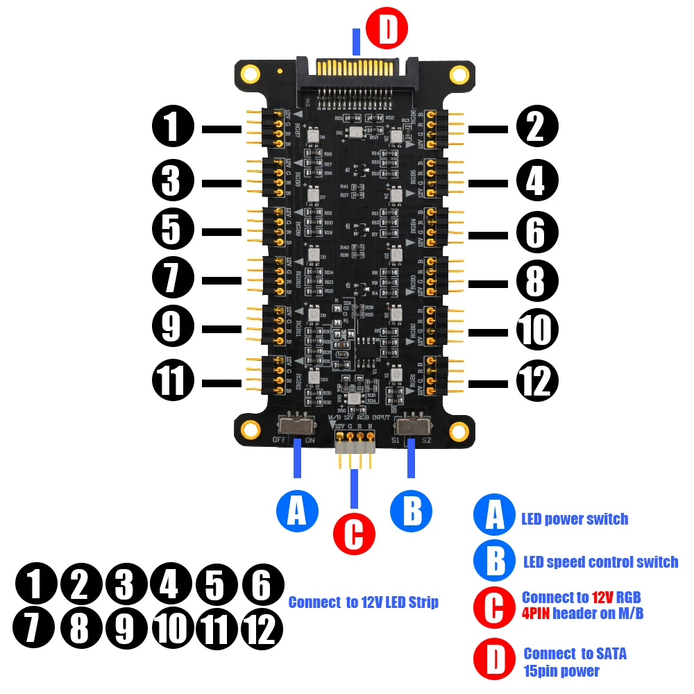 TISHRIC новейшая версия 12 В 4-контактный RGB-вентилятор Hub с акриловым чехлом и