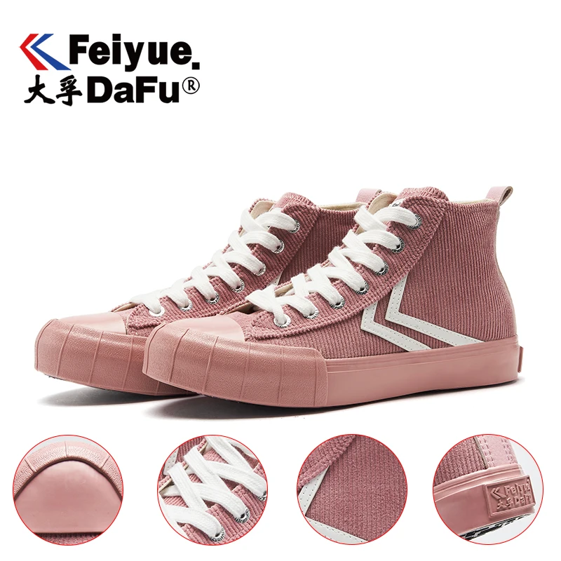 Feiyue/Высокая Повседневная обувь; коллекция 2160 года; Женская обувь в стиле ретро с эластичной стелькой на шнурках; модные вельветовые туфли; мужские осенние туфли на плоской подошве в уличном стиле
