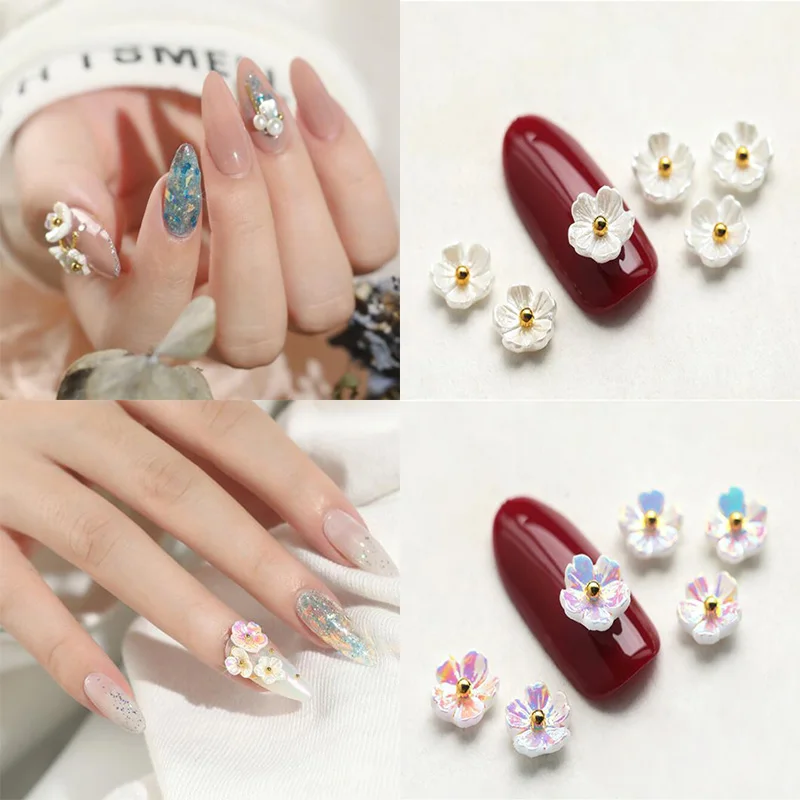 6 шт./лот модные украшения для ногтей 3D украшение цветочные формы белый цвет Типсы