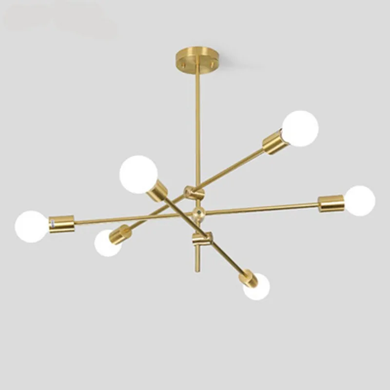 

Nordic wrought iron chandelier postmodern electroplating bronze geometric line pendant lamp bedroom dining room suspension light