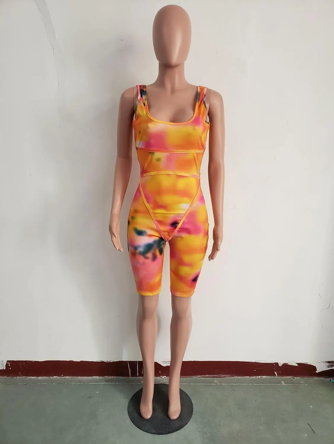 

New sexy jumpsuit printed invisible zipper jumpsuit vest shorts jumpsuit package hip tight jumpsuit sweat absorbent jumpsuit