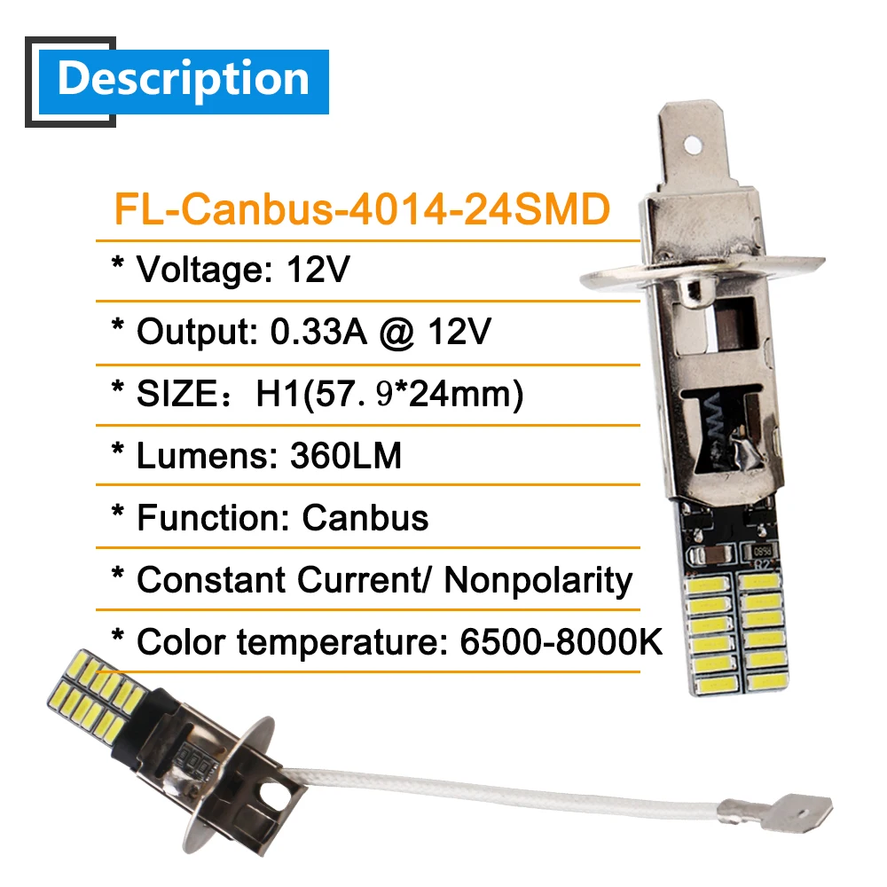10X12 V H1 H3 4014 24 SMD 360LM Canbus Светодиодная лампа для внедорожника, грузовика, сигнальная противотуманная фара Dt, ходовой светильник, без ошибок