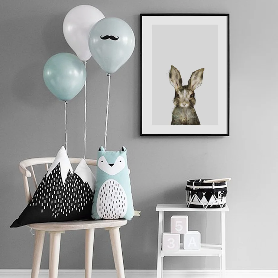 Настенные художественные принты акварельные животные лиса олень кролик волк