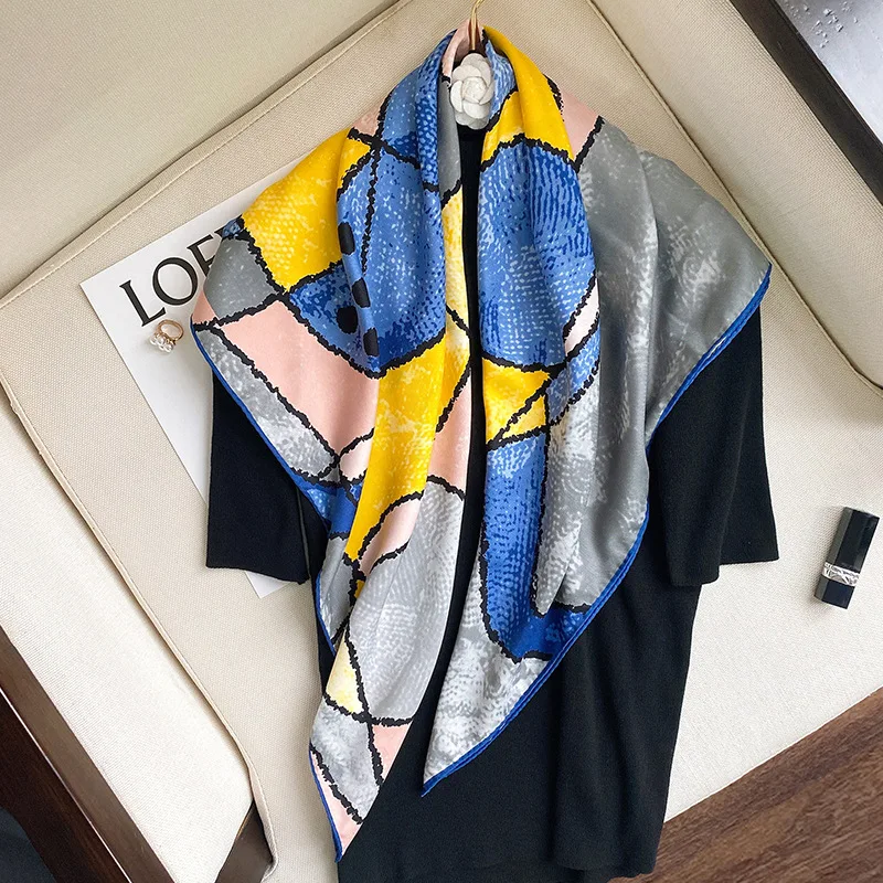 

Новый стиль граффити украшение модный 90*90 см большой квадратный шарф женский декоративный шарф летний солнцезащитный шаль тюлевый шарф