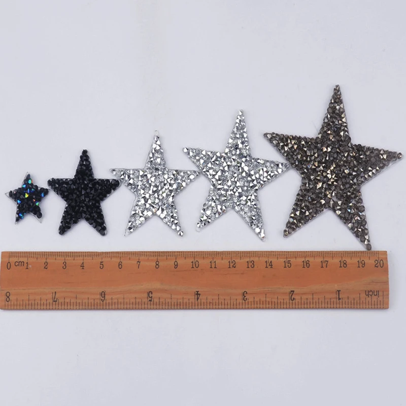 Multiple Sizes Crystal Rhinestone Star Patches for Clothing Iron on Clothes Appliques Badge Stripes Diamond Pentagram Stickers | Дом и сад
