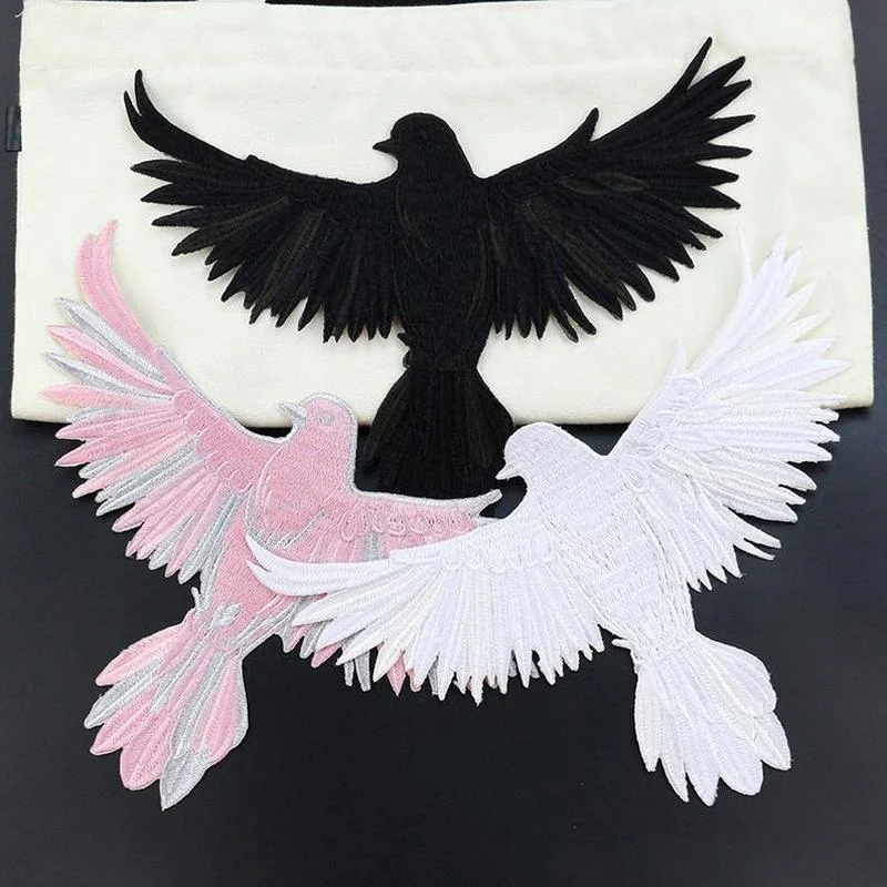 

4 Pcs Large Pigeon Patch in White / Pink / Black, Huge Dove bird patch, Iron on Sew on Animal patch for Jacket, Jeans, backpack