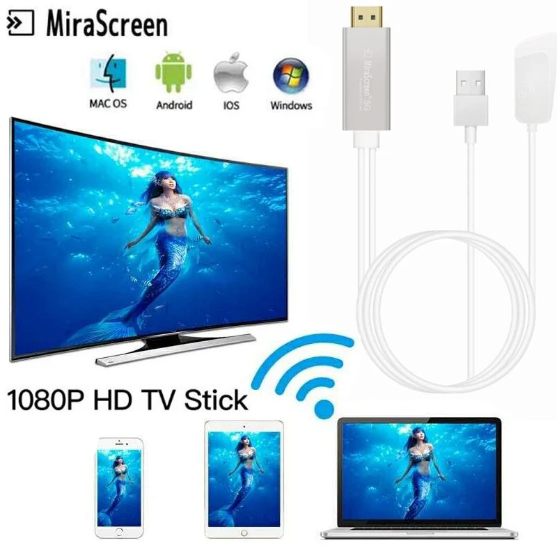 

MiraScreen 2.4G/5G Android TV Stick Wireless HDMI Miracast Airplay Wifi Display Dongle Receiver HDTV Adapter for IOS Mac Windows