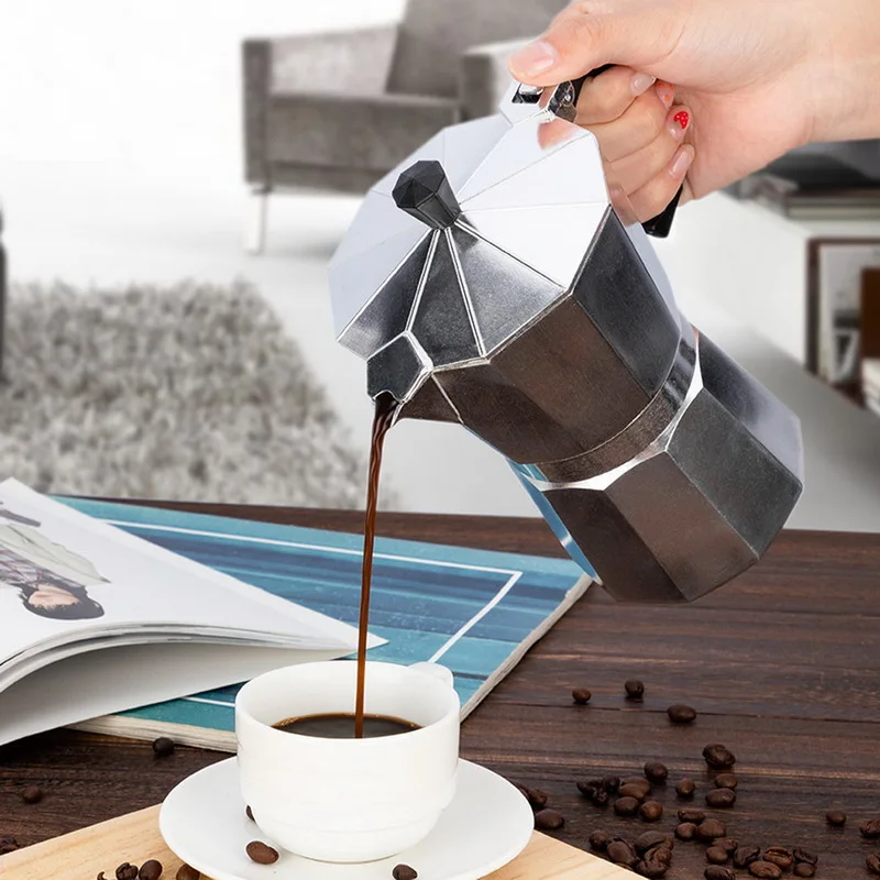 

Cafeteira de alumínio moka durável, bule percolador expresso prático para café 50/100/150/300/450/600ml