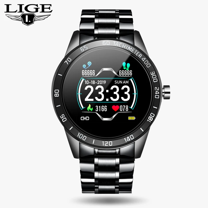 All black S LIGE новые стальные Смарт-часы мужские кожаные Смарт-часы спортивные для iPhone пульсометр кровяное давление фитнес-трекер умные часы - Цвет: All black S