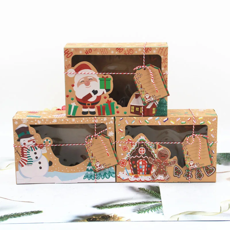 

3-12Pcs Christmas Gift Boxes New Year Christmas Candy Cake Cookies Packaging Presents Box with Snowman Santa Claus Gift Card