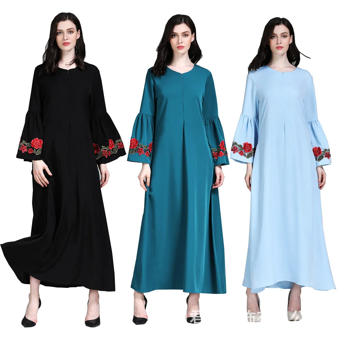 

Ramadan Embroidered Muslim Dress Women Loose Abaya Dubai Turkey Ramadan Islamic Clothing Kaftan Long Robe Caftan Hijab Dresses