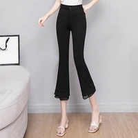 large size 6xl summer 2021 new fahison capris casual high waist calf length flare pants female white black women trousers