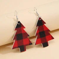 christmas double sided christmas tree red lattice black lattice leather earrings for women personality holiday accessories gifts