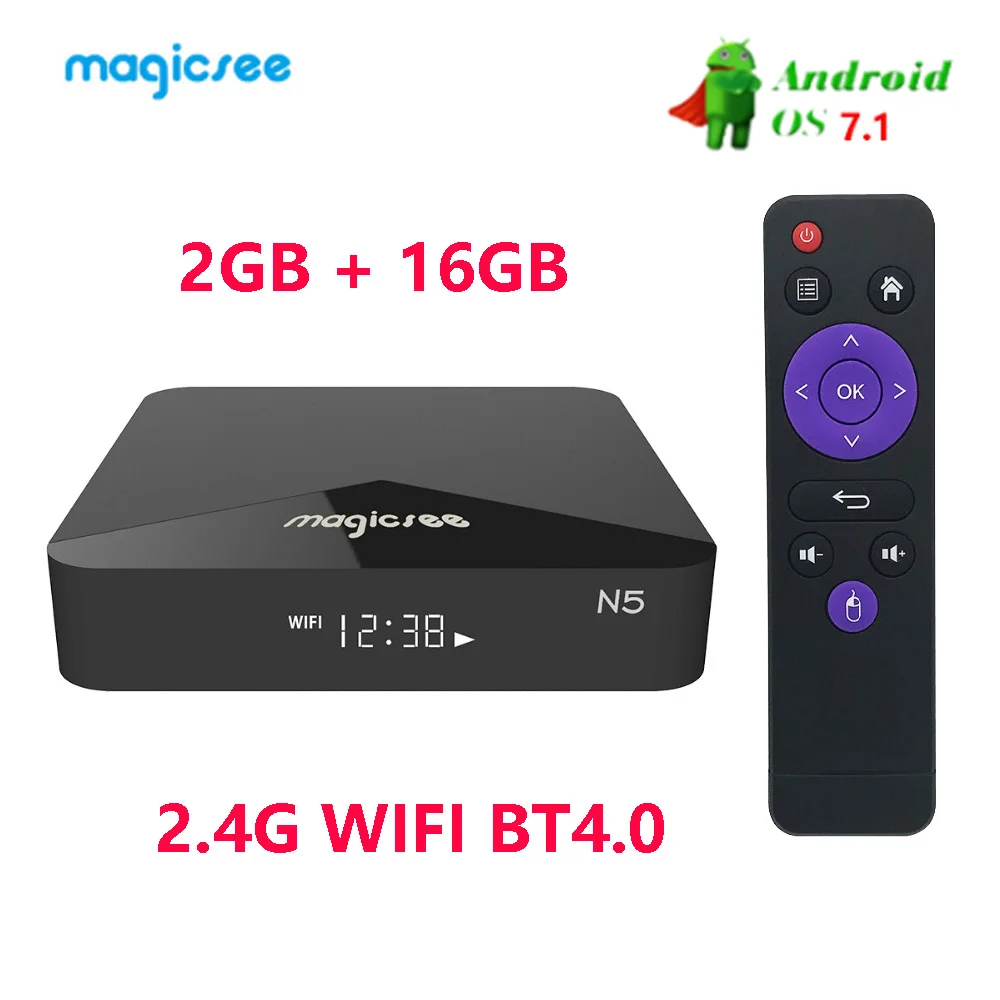 Magicsee N5 android 7,1 smart tv box Amlogic S905X четырехъядерный 2 ГБ 16 ГБ android box 2,4G+ 5G Wifi BT4.1 телеприставка 4k медиаплеер - Цвет: N5 2.4G WIFI BT4.0