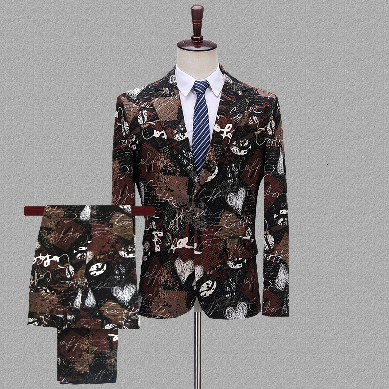 jacket and pants PYJTRL, Мужской винтажный комплект из двух предметов, костюмы, бумажный штамп с принтом, для ночных клубов, певцов, выпускных, вечерние, смокинг, последние модели пальто и штанов - Цвет: jacket and pants