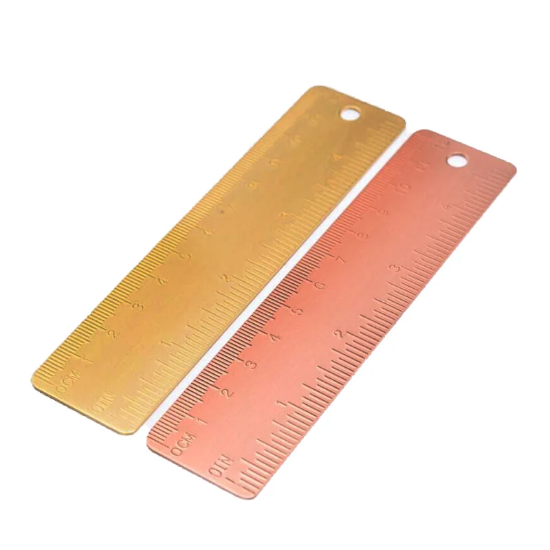 

12cm Retro Brass Ruler Bookmark Dual Scales Ruler Office Students Stationery