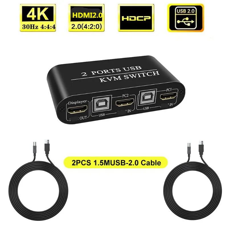 4K HDMI совместимый KVM переключатель высокой четкости с 2 портами USB ручной