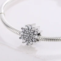 fashion 925 sterling silver with cubic zirconia snowflake shape pendant charm bracelet diy jewelry making for pandora