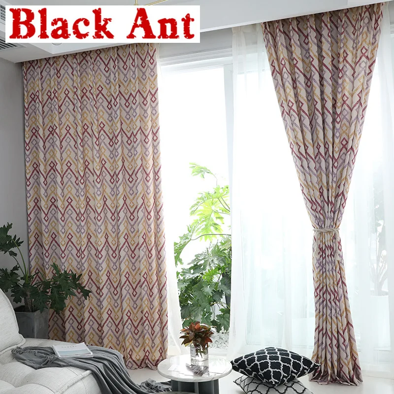 Модные геометрические занавески с цветными линиями для гостиной затеняющая